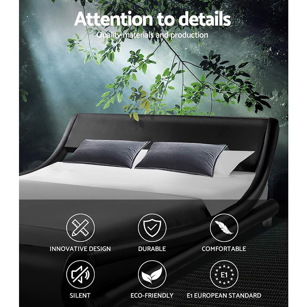 Flio Bed Frame PU Leather - Black King Artiss