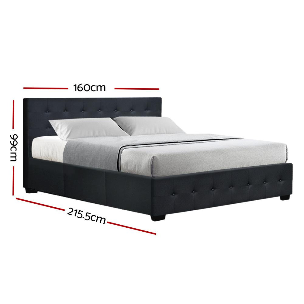 Roca Bed Frame Fabric Gas Lift Storage - Charcoal Queen Artiss