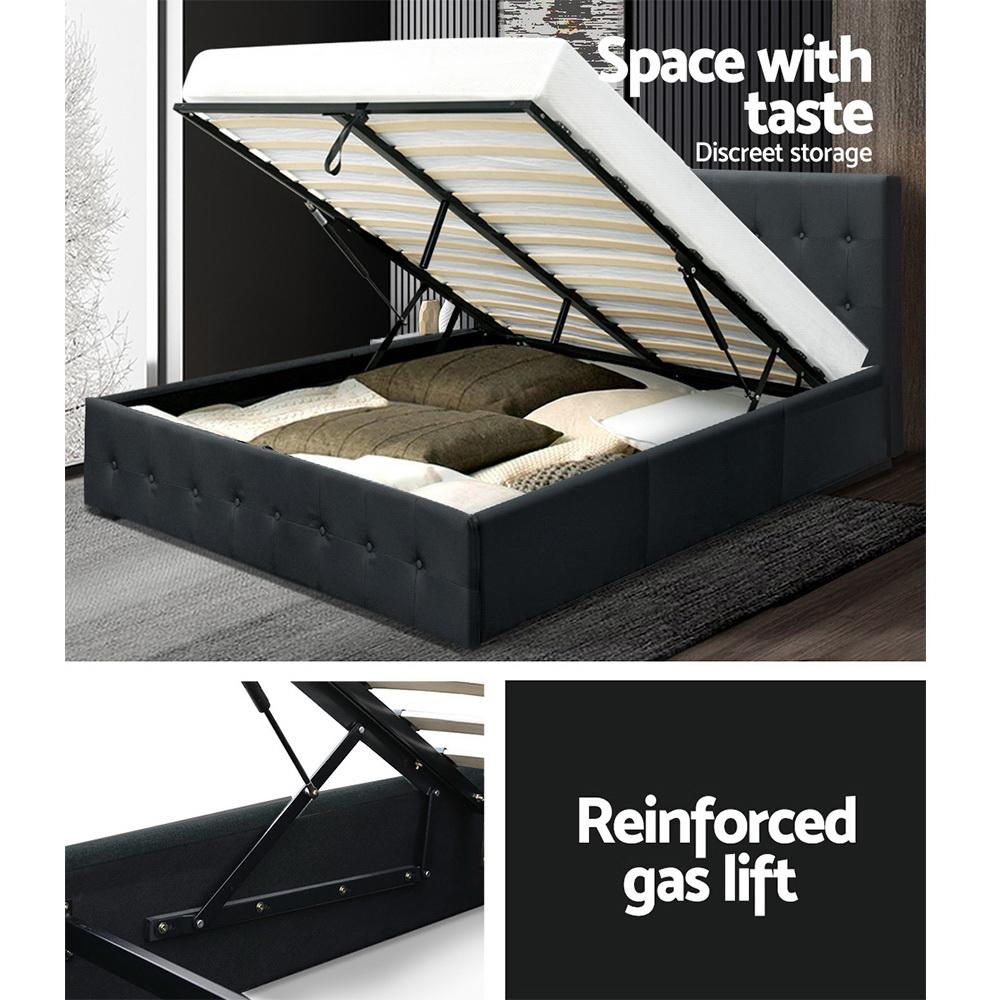 Roca Bed Frame Fabric Gas Lift Storage - Charcoal Queen Artiss