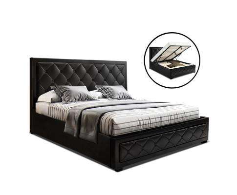 TIYO Gas Lift Bed Frame Base With Storage Mattress PU Leather - Black Artiss