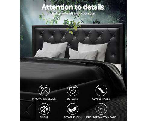 TIYO Gas Lift Bed Frame Base With Storage Mattress PU Leather - Black Artiss