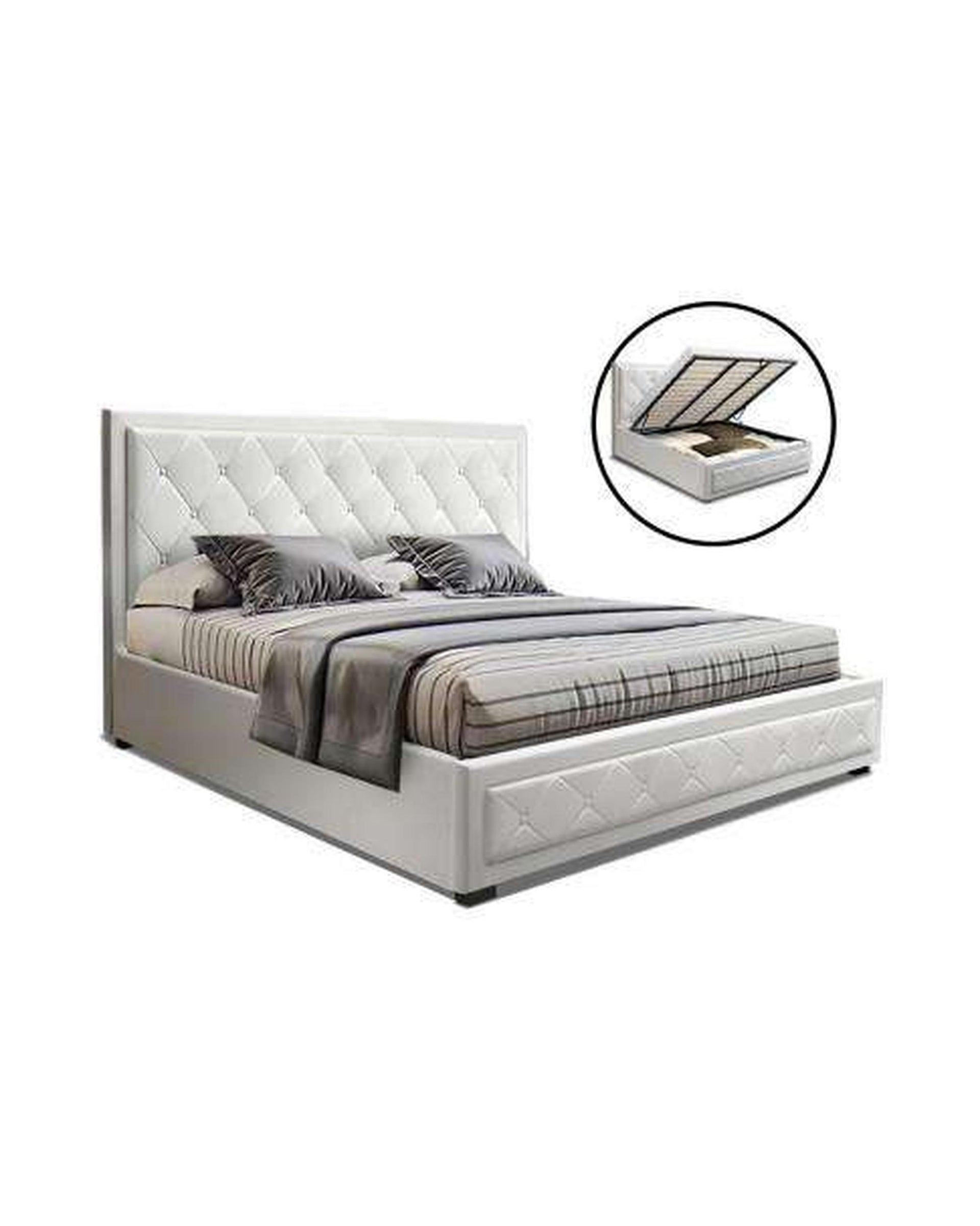TIYO Gas Lift Bed Frame Base With Storage Mattress PU Leather - White Artiss