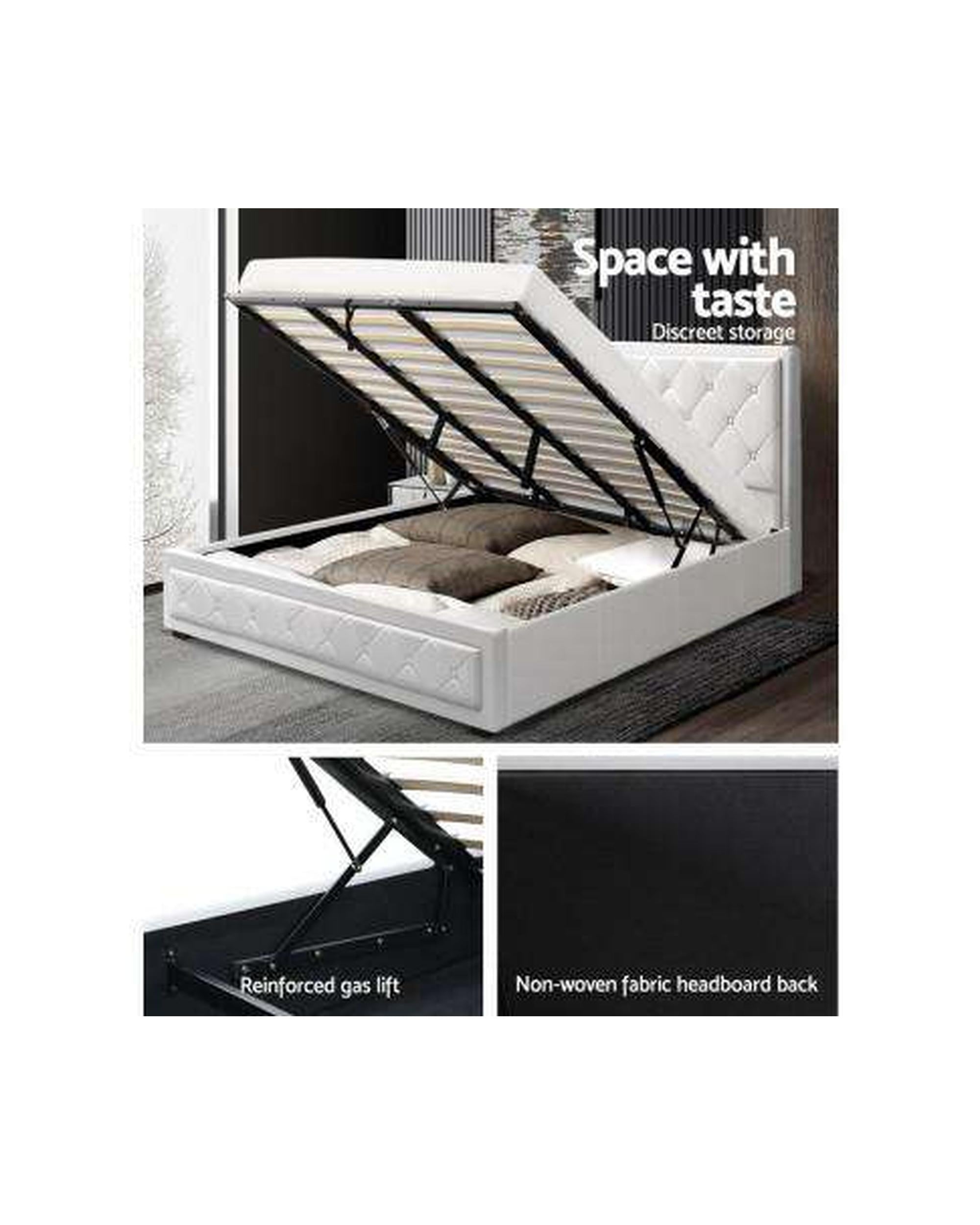 TIYO Gas Lift Bed Frame Base With Storage Mattress PU Leather - White Artiss