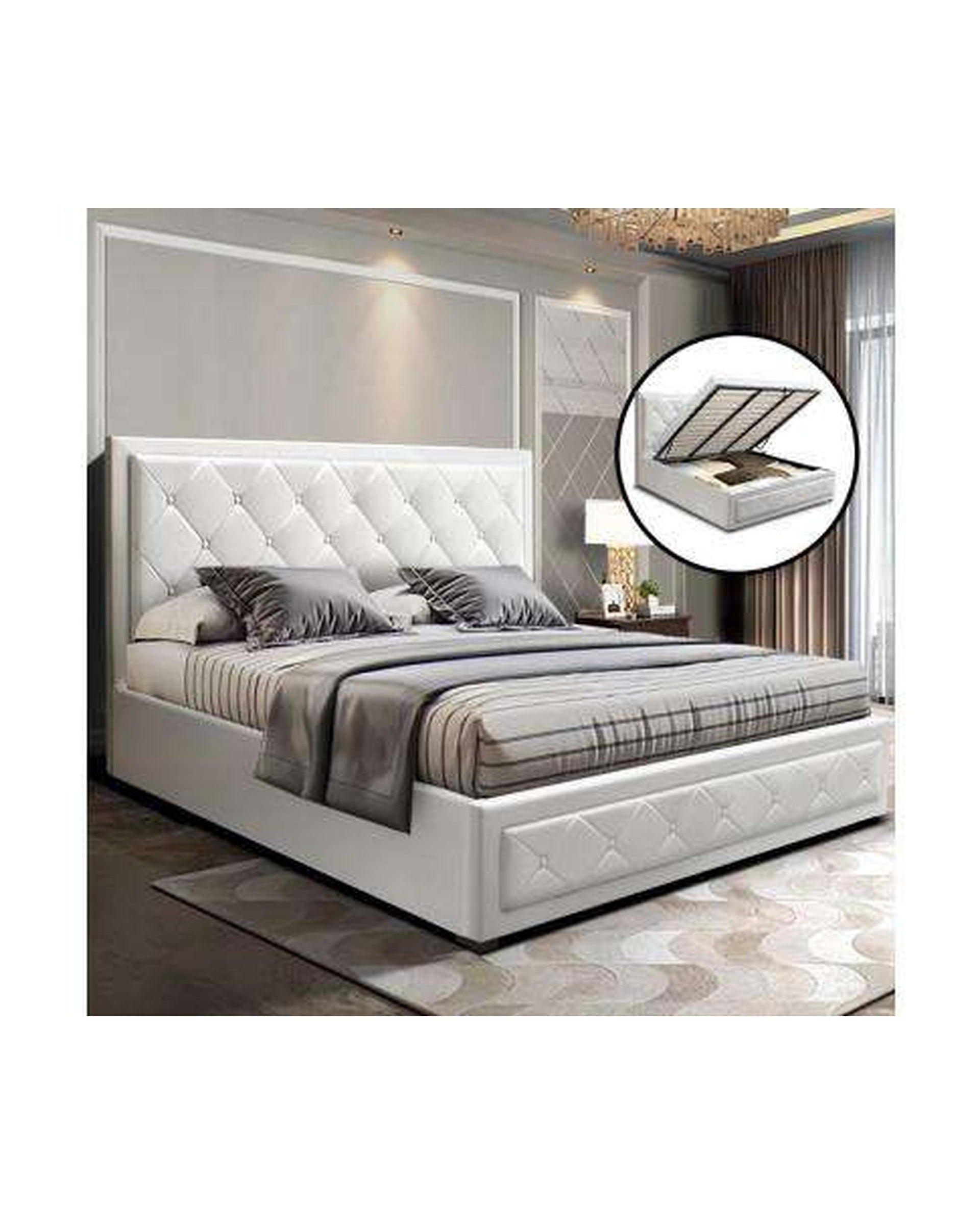 TIYO Gas Lift Bed Frame Base With Storage Mattress PU Leather - White Artiss