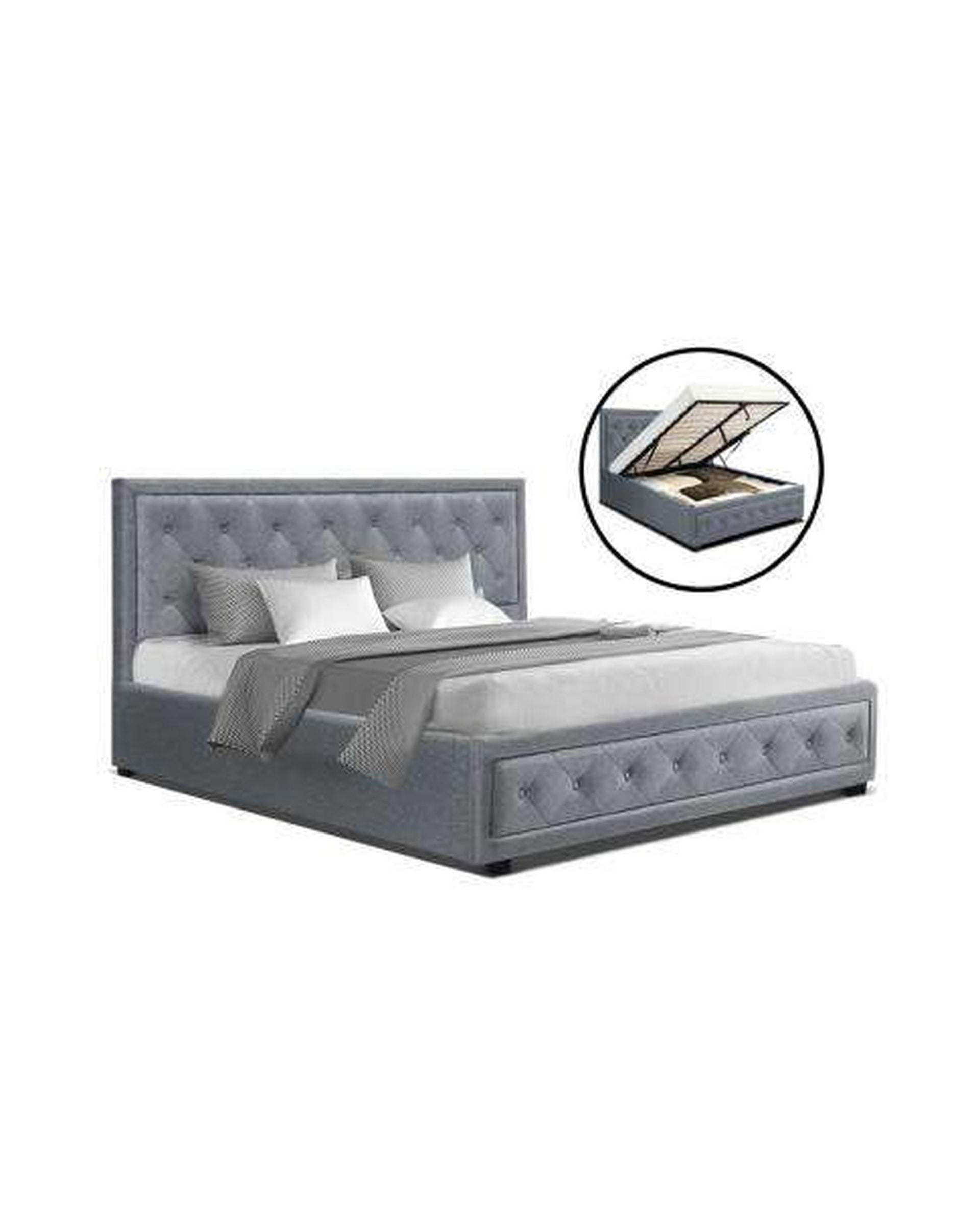 TIYO Gas Lift Bed Frame Base With Storage Mattress Fabric - Grey Artiss