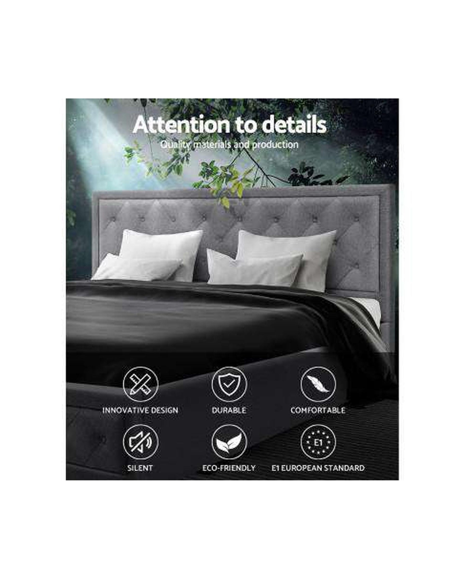 TIYO Gas Lift Bed Frame Base With Storage Mattress Fabric - Grey Artiss