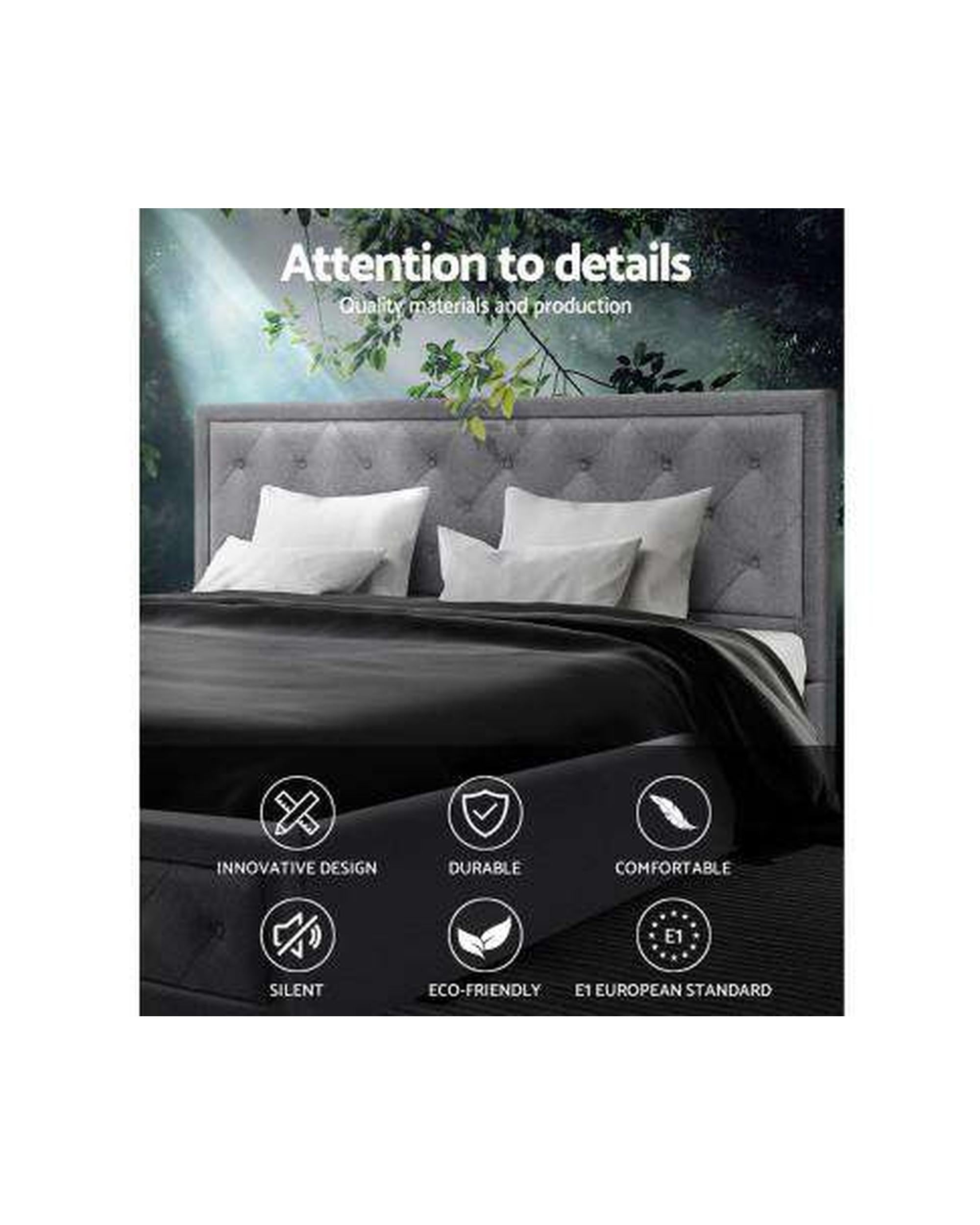 TIYO Gas Lift Bed Frame Base With Storage Mattress Fabric - Grey Artiss