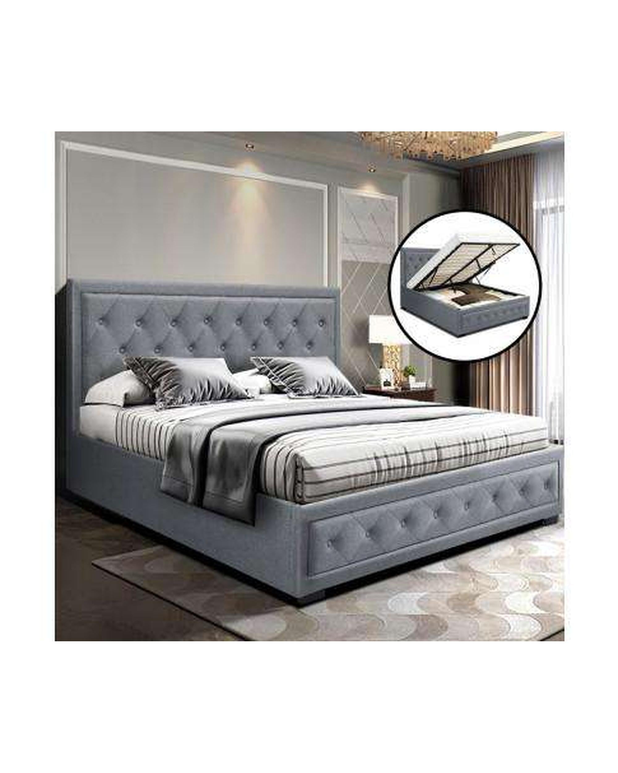 TIYO Gas Lift Bed Frame Base With Storage Mattress Fabric - Grey Artiss