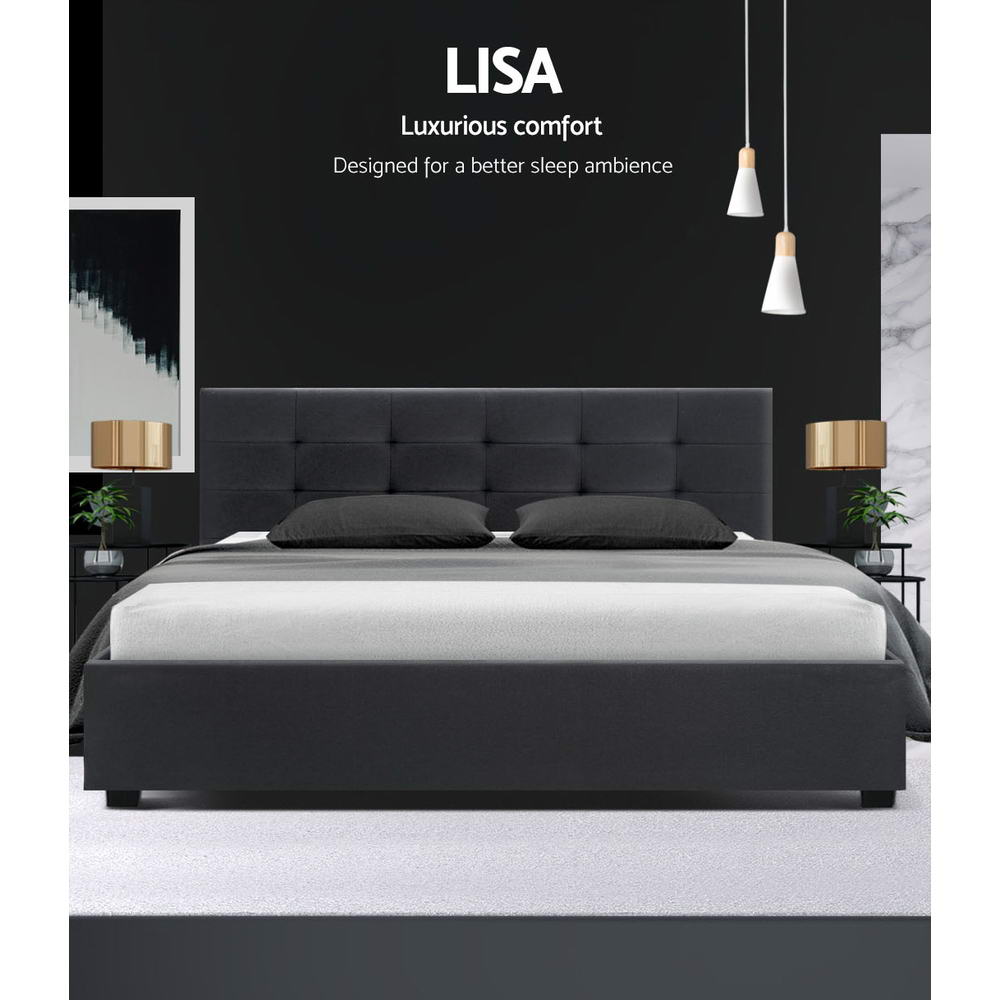 Bed Frame Queen Size Gas Lift Base With Storage Mattress Fabric Lisa Artiss