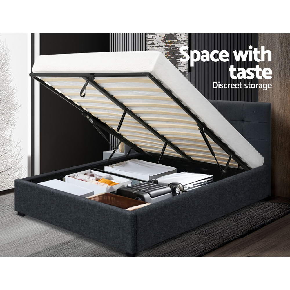 Bed Frame Queen Size Gas Lift Base With Storage Mattress Fabric Lisa Artiss