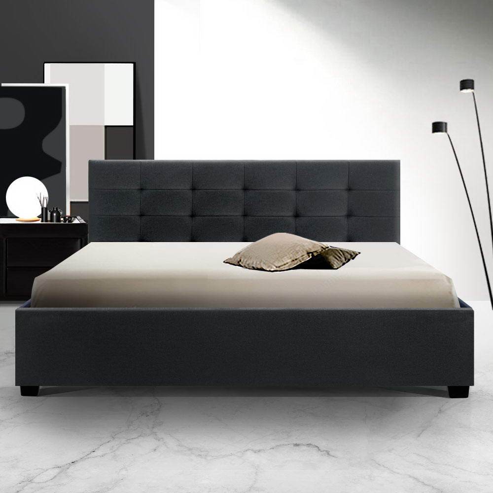 Bed Frame Queen Size Gas Lift Base With Storage Mattress Fabric Lisa Artiss