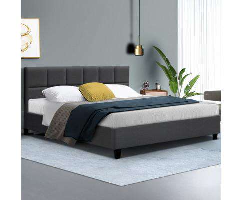 Bed Frame Platform Fabric Wooden Charcoal TINO Artiss