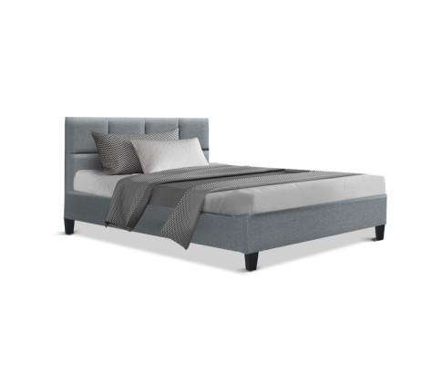 Bed Frame Platform Fabric Wooden Grey TINO Artiss