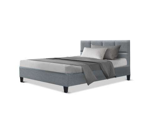 Bed Frame Platform Fabric Wooden Grey TINO Artiss
