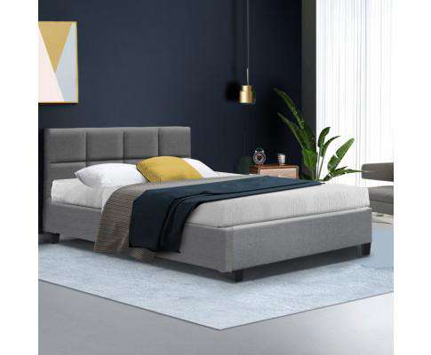 Bed Frame Platform Fabric Wooden Grey TINO Artiss