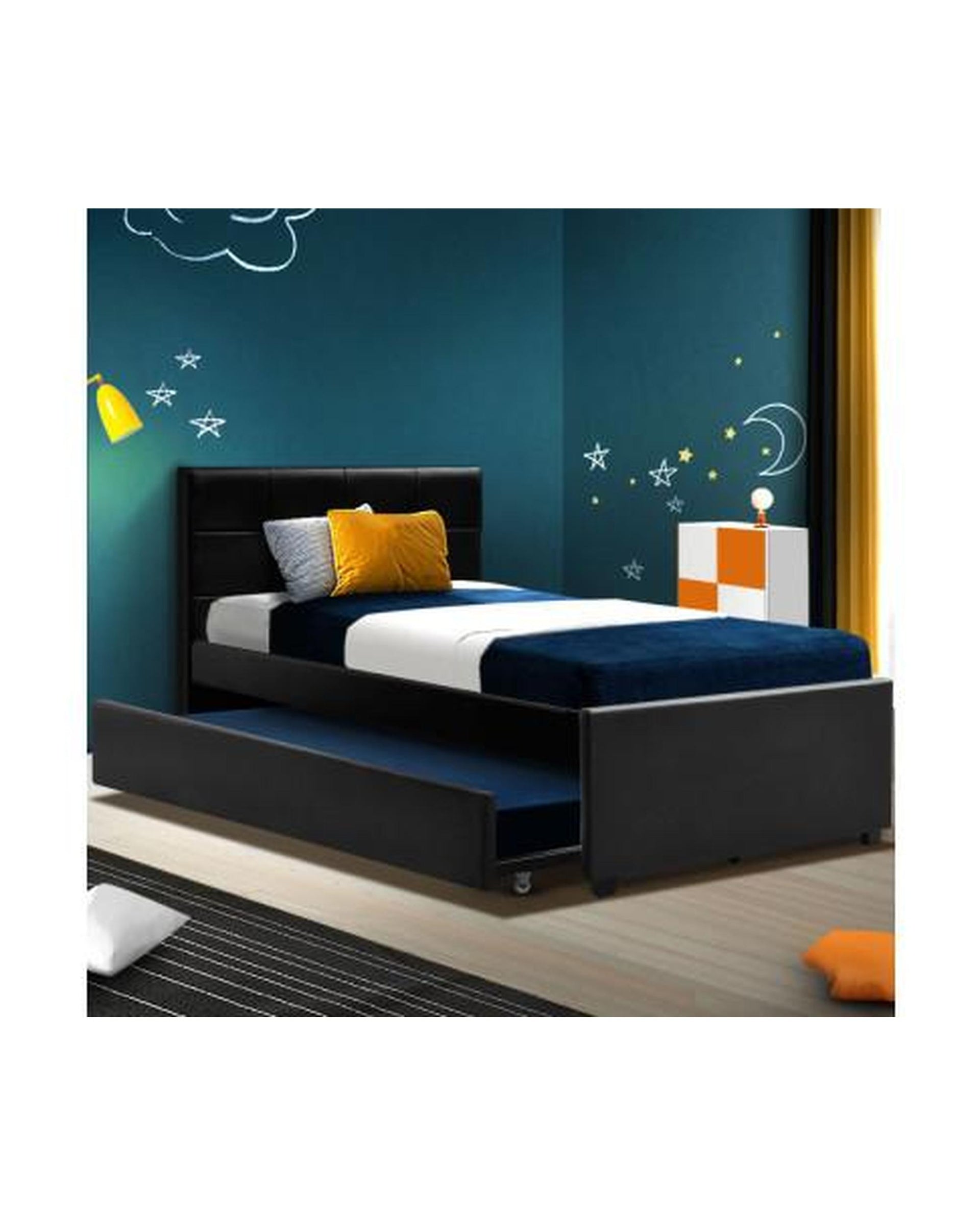 Trundle Bed Frame Wooden Bed King Single Size Base Daybed Mattress Wood Leather Artiss