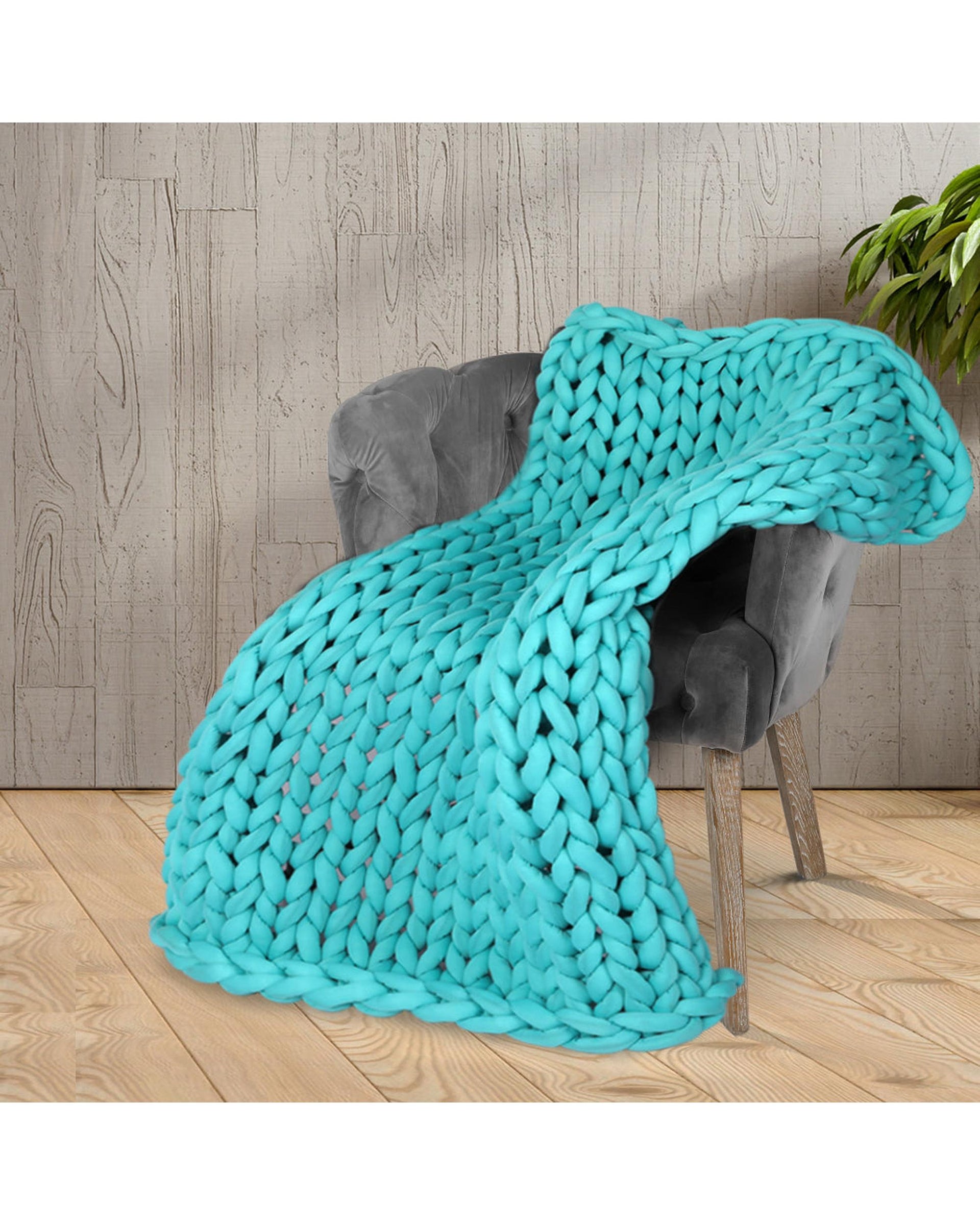 Knitted Weighted Blanket Chunky Bulky Knit Throw Blanket 3KG Blue Green Dreamz