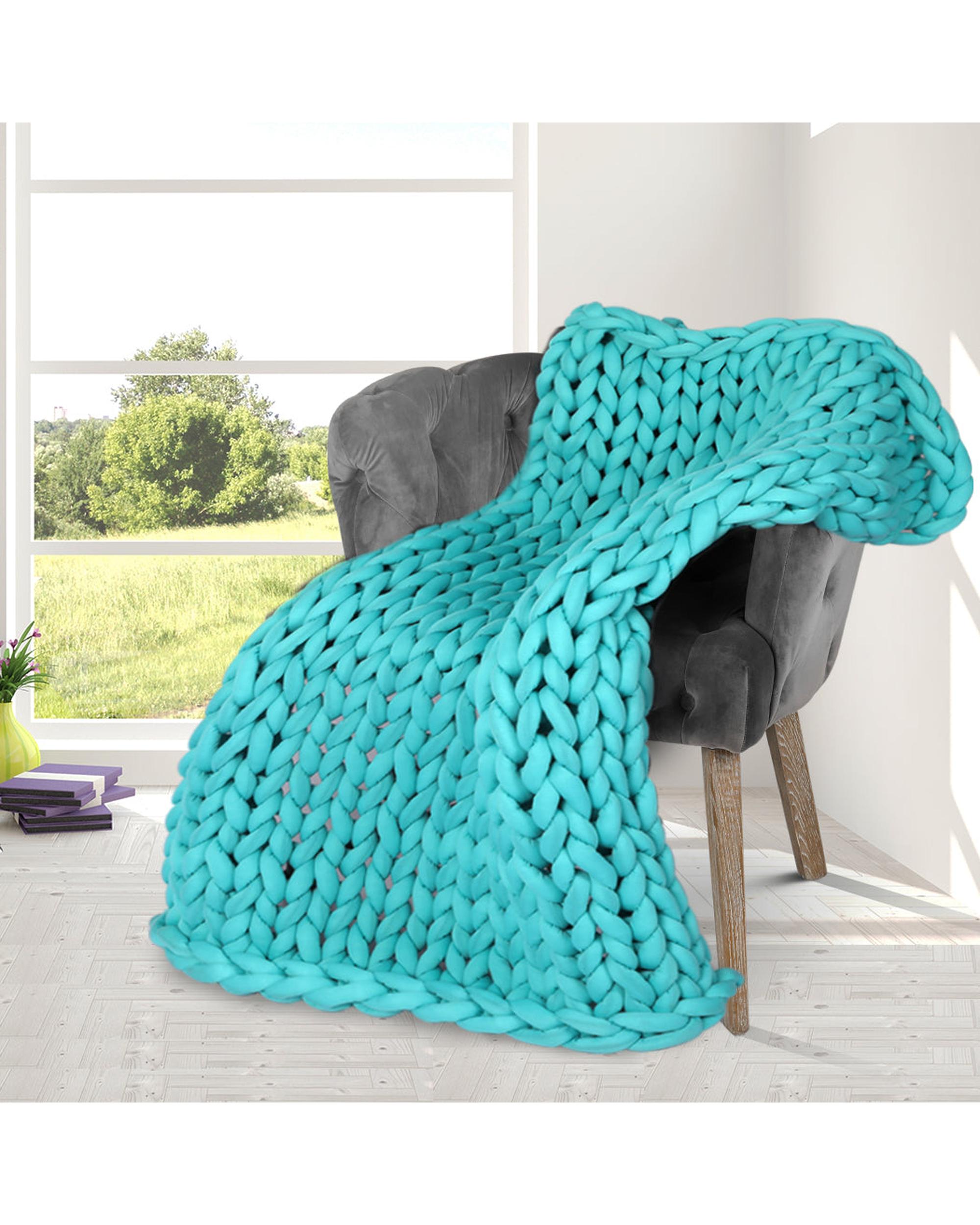 Knitted Weighted Blanket Chunky Bulky Knit Throw Blanket 3KG Blue Green Dreamz