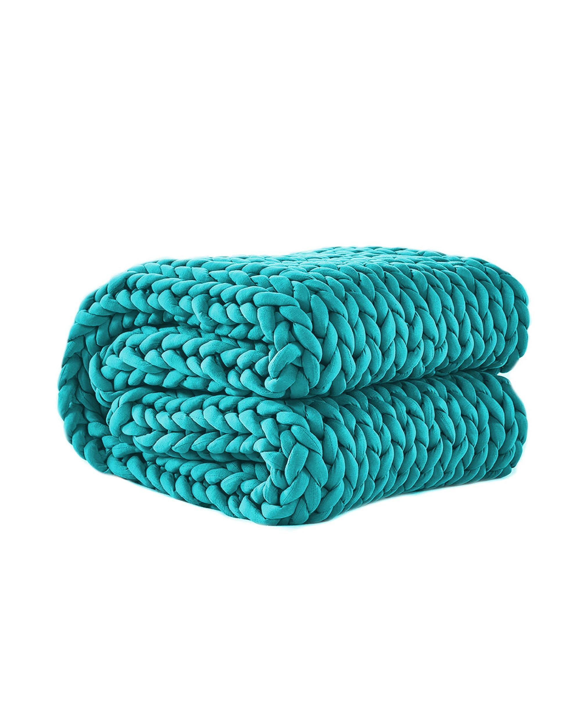 Knitted Weighted Blanket Chunky Bulky Knit Throw Blanket 3KG Blue Green Dreamz