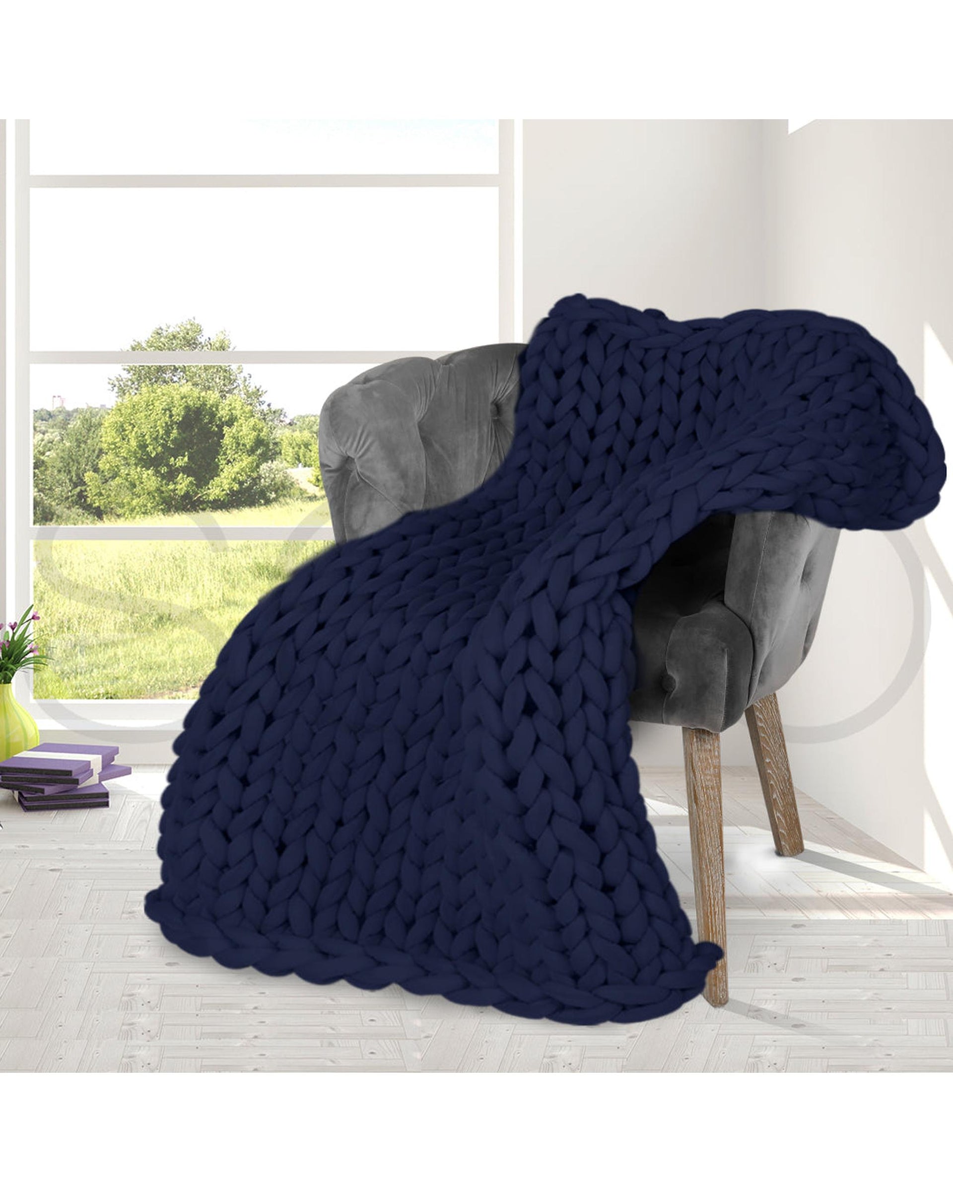 Knitted Weighted Blanket Chunky Bulky Knit Throw Blanket 3KG Navy Blue Dreamz