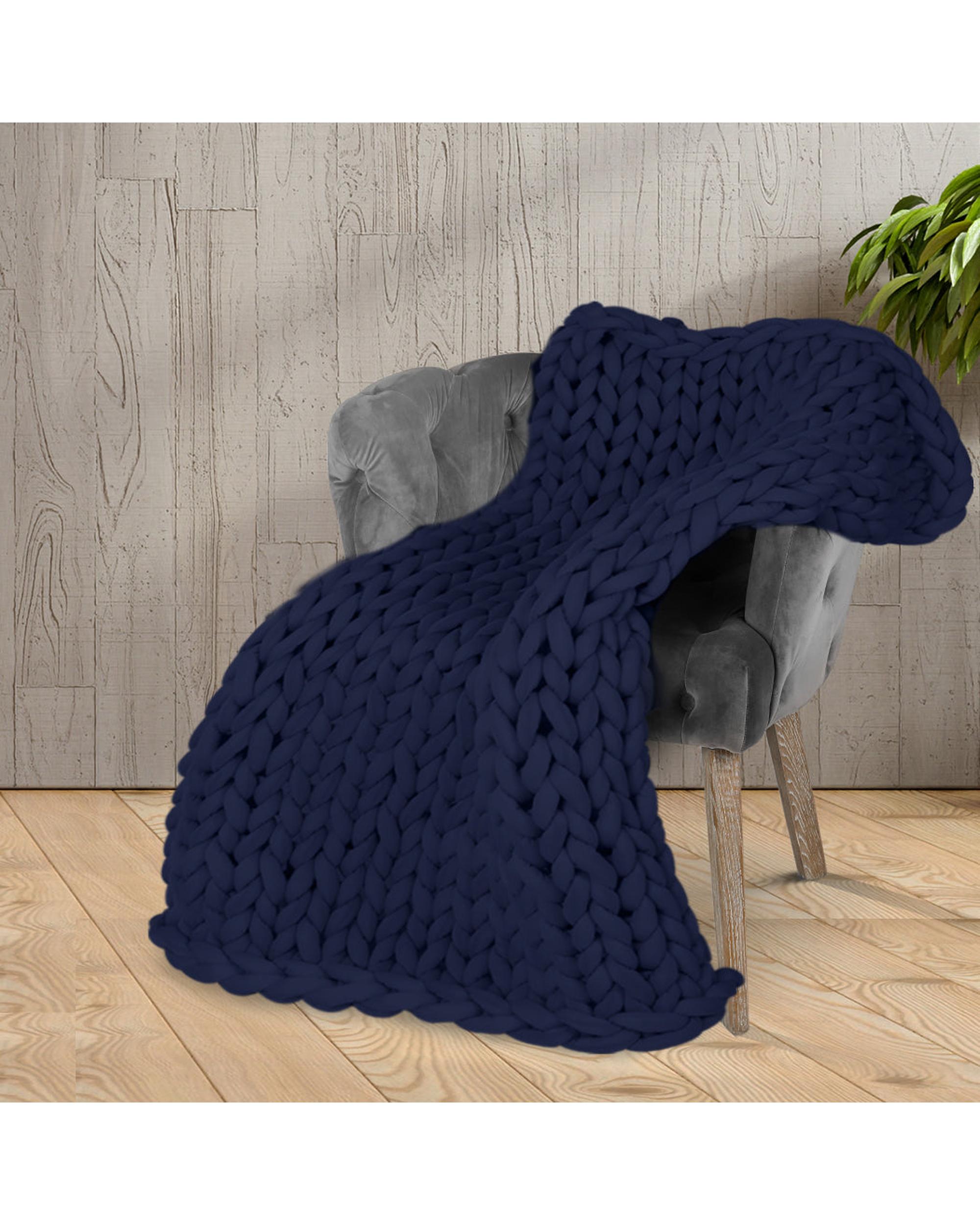 Knitted Weighted Blanket Chunky Bulky Knit Throw Blanket 3KG Navy Blue Dreamz