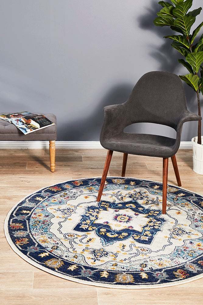Babylon 201 Blue Round Rug Rug Culture
