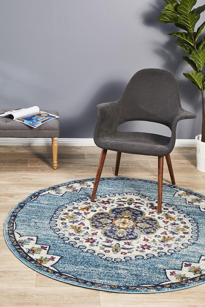 Babylon 202 Blue Round Rug Rug Culture