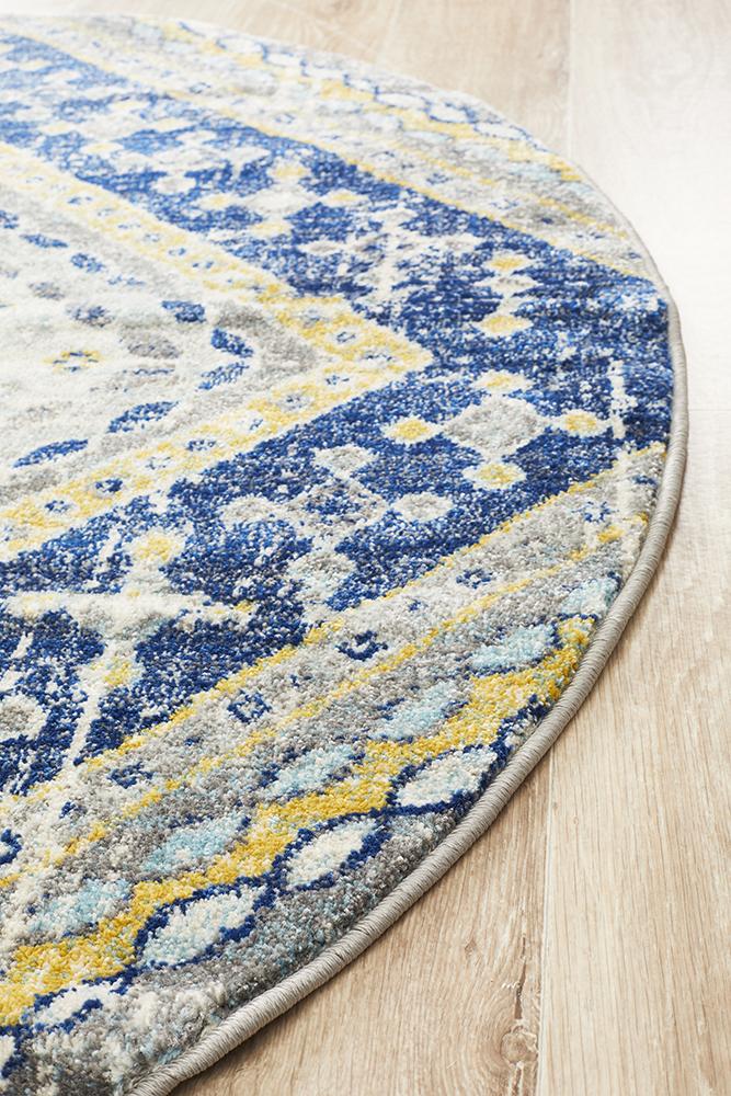 Babylon 203 Navy  Round Rug Rug Culture