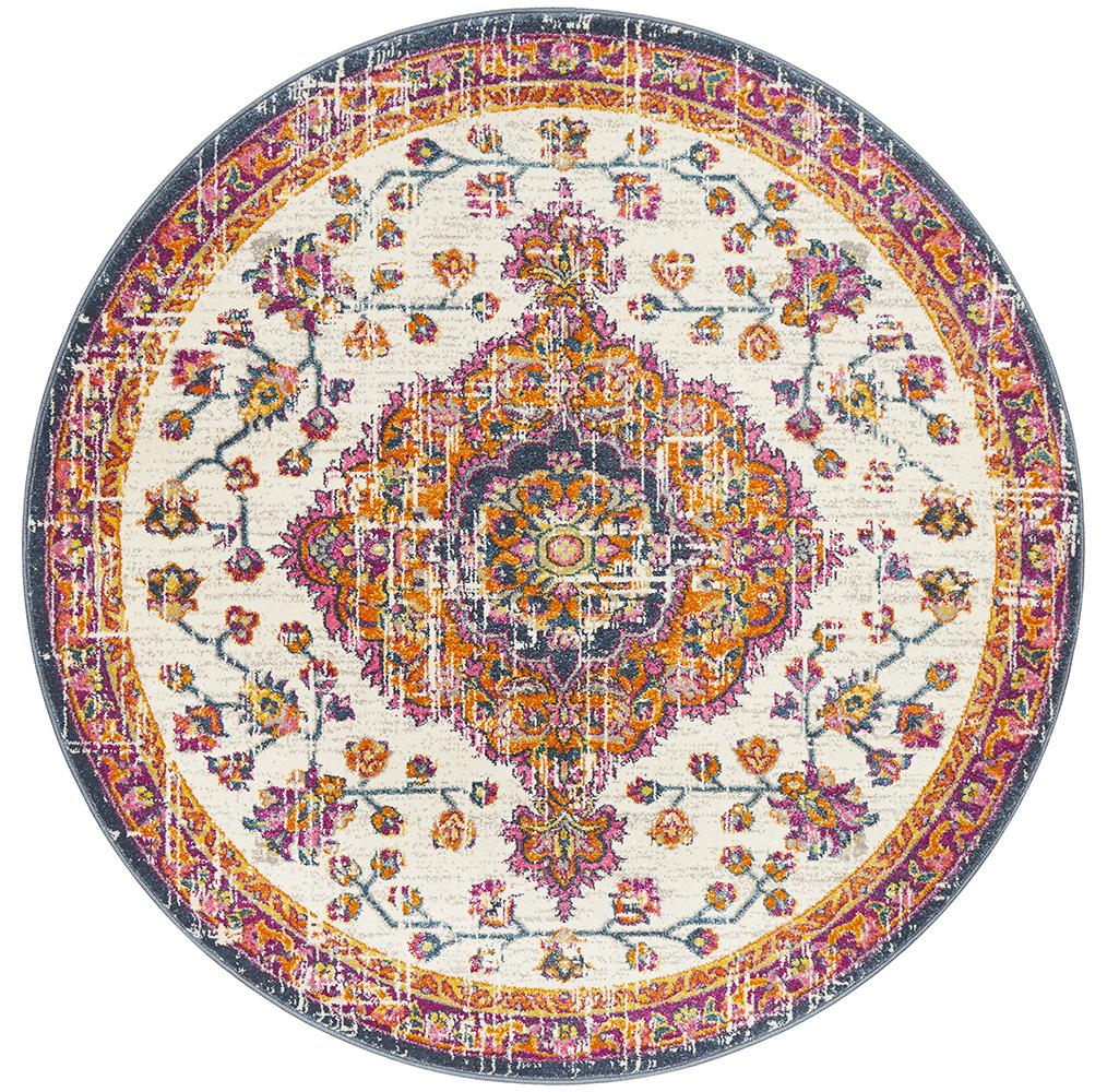 Babylon 205 White  Round Rug Rug Culture