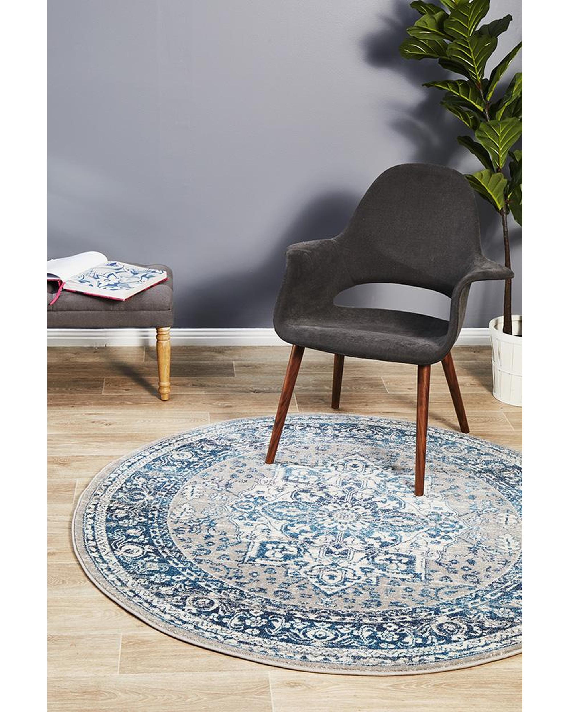 Babylon 207 Blue  Round Rug Rug Culture