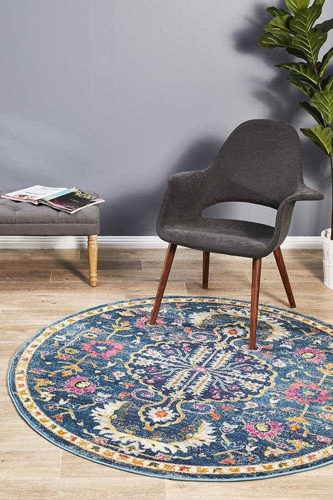 Babylon 209 Navy  Round Rug Rug Culture