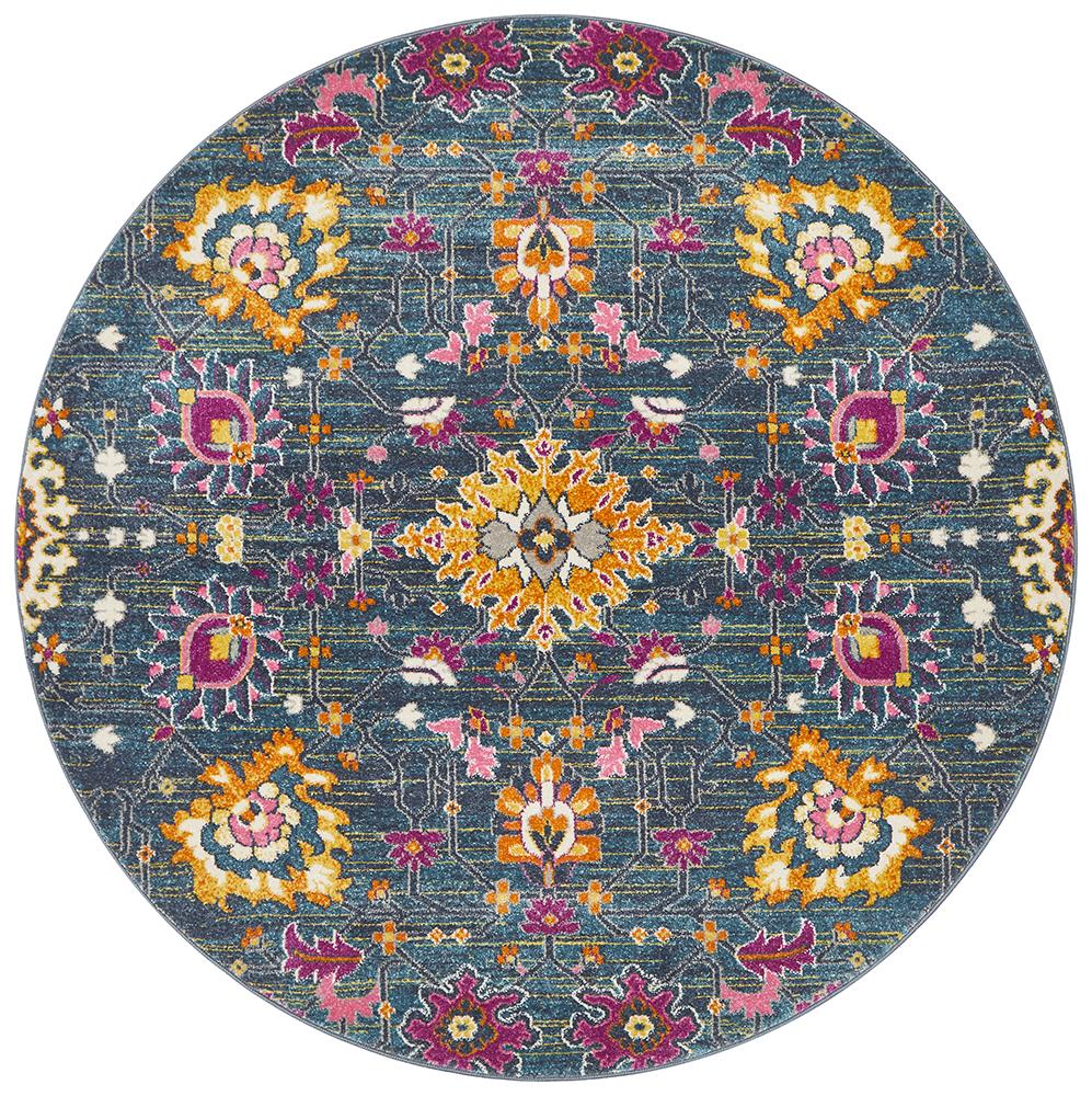Babylon 210 Blue  Round Rug Rug Culture