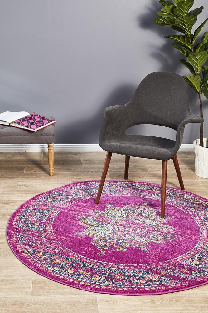 Babylon 211 Fuchsia  Round Rug Rug Culture