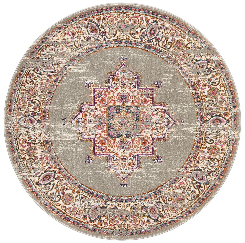 Babylon 211 Grey  Round Rug Rug Culture