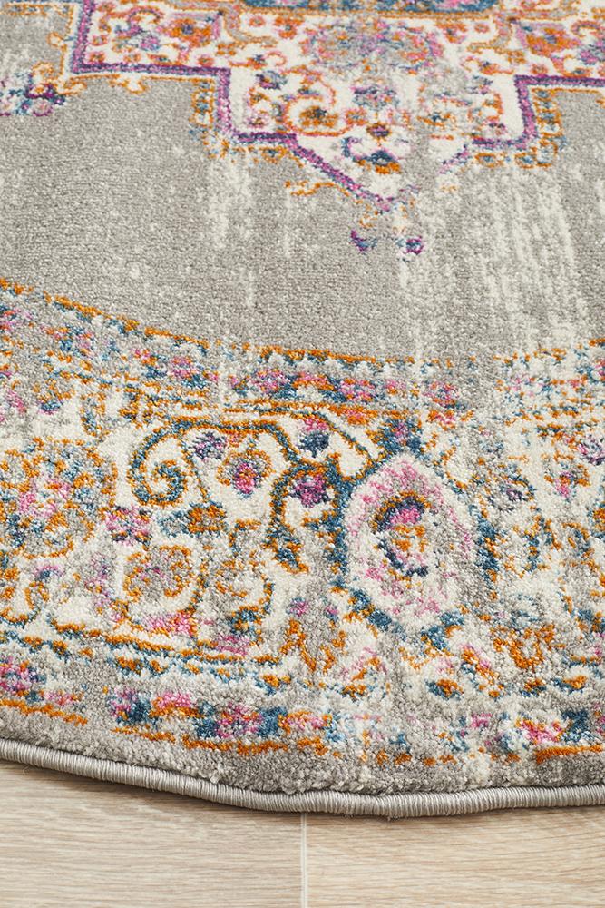 Babylon 211 Grey  Round Rug Rug Culture