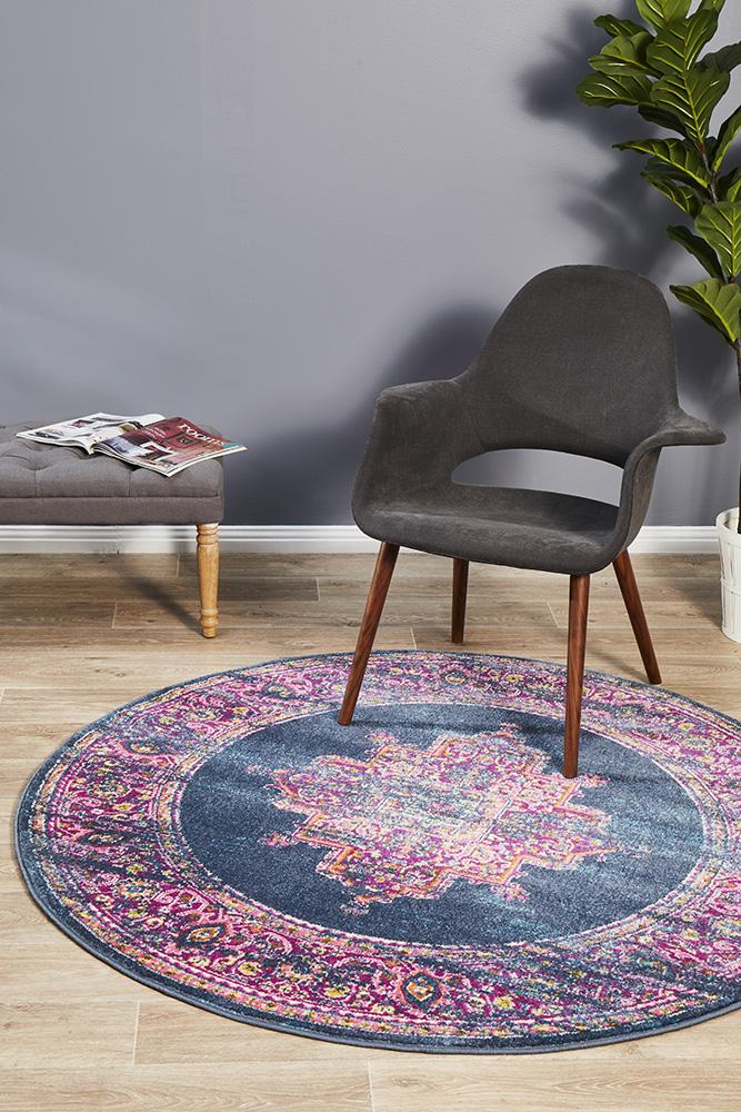 Babylon 211 Navy  Round Rug Rug Culture