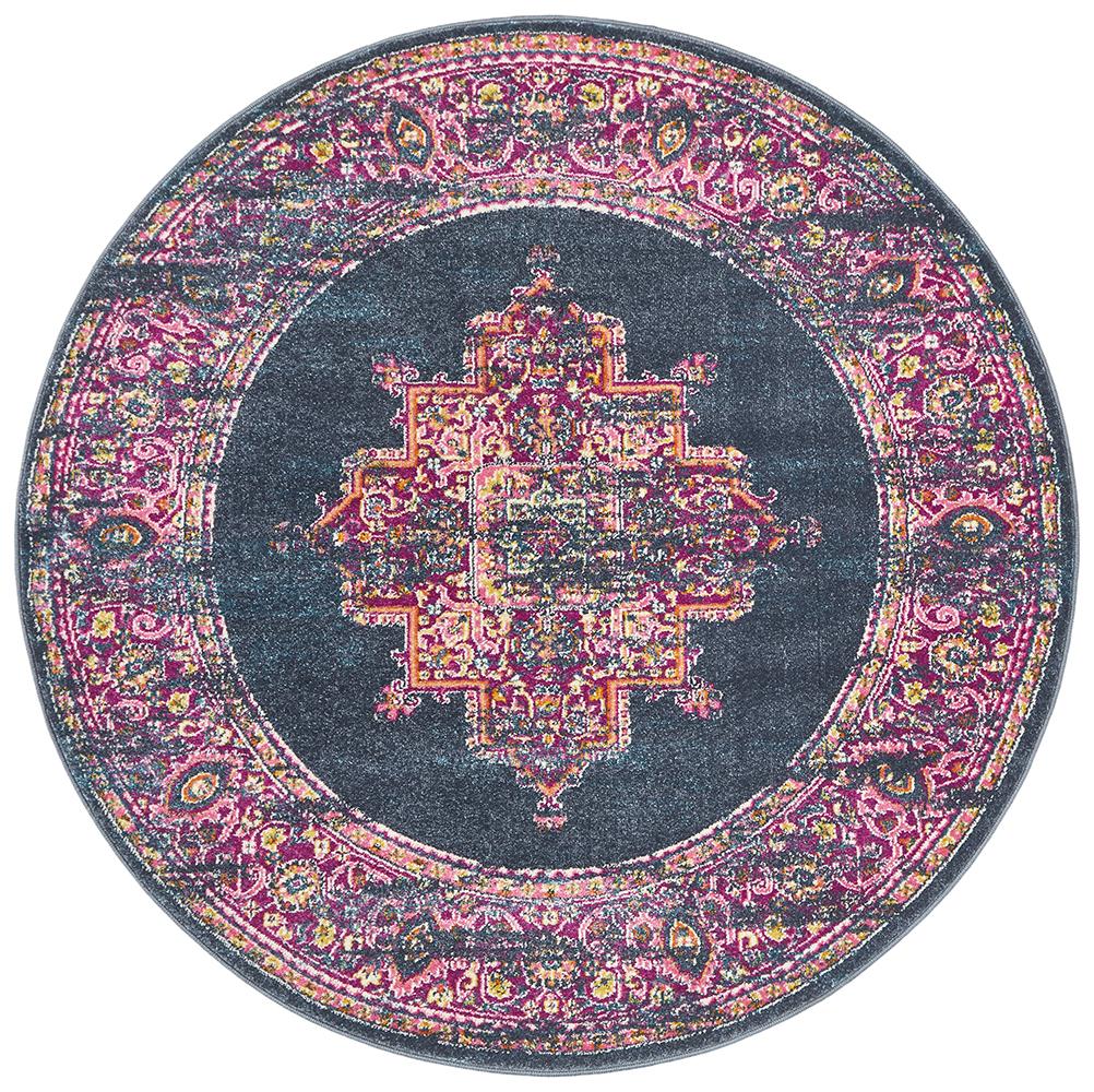 Babylon 211 Navy  Round Rug Rug Culture