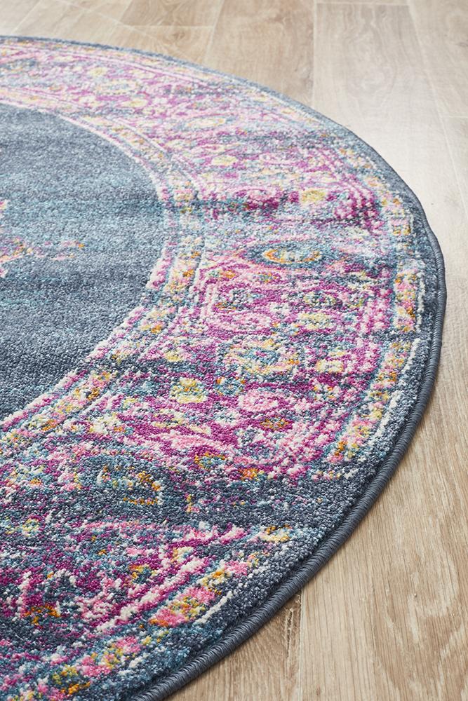 Babylon 211 Navy  Round Rug Rug Culture