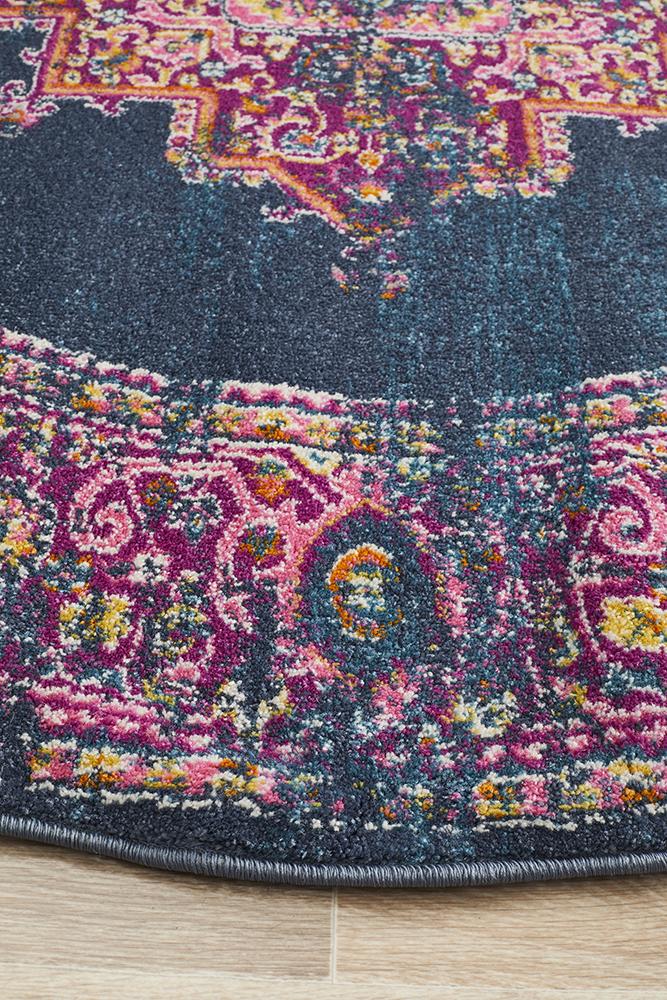 Babylon 211 Navy  Round Rug Rug Culture