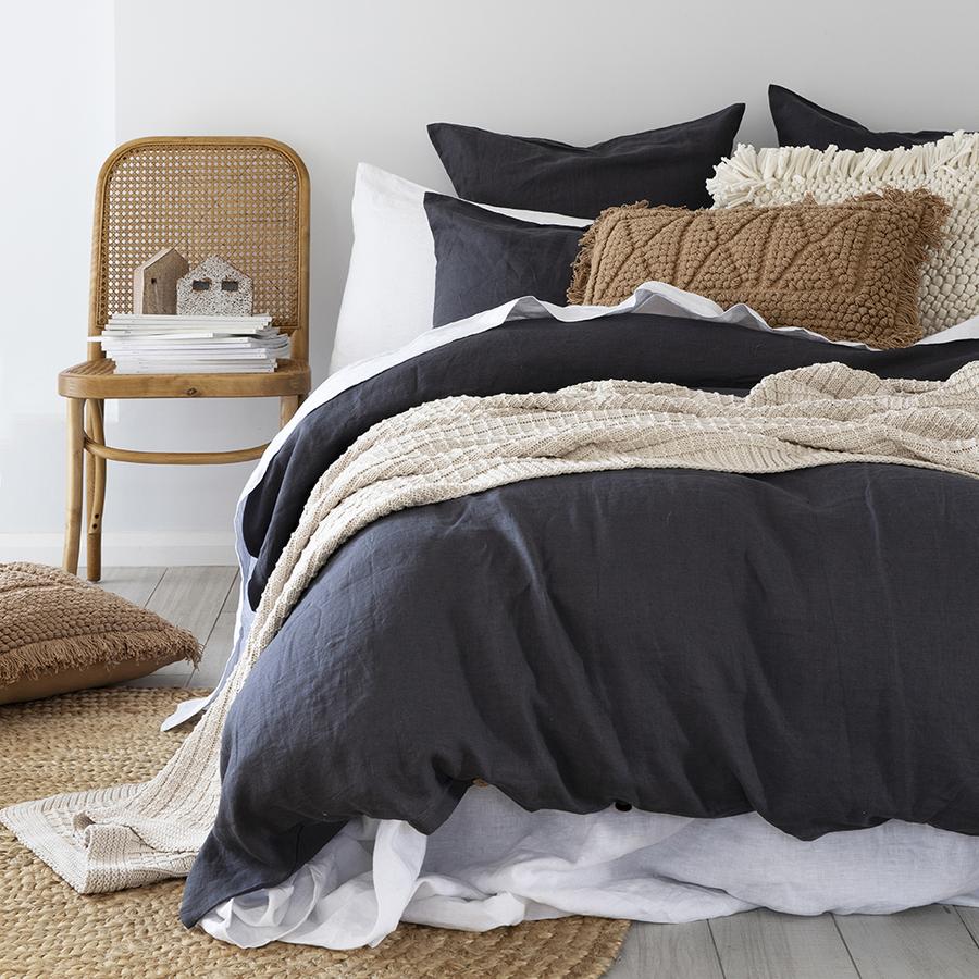 Bambury French Linen Quilt Cover Set - Charcoal Bambury