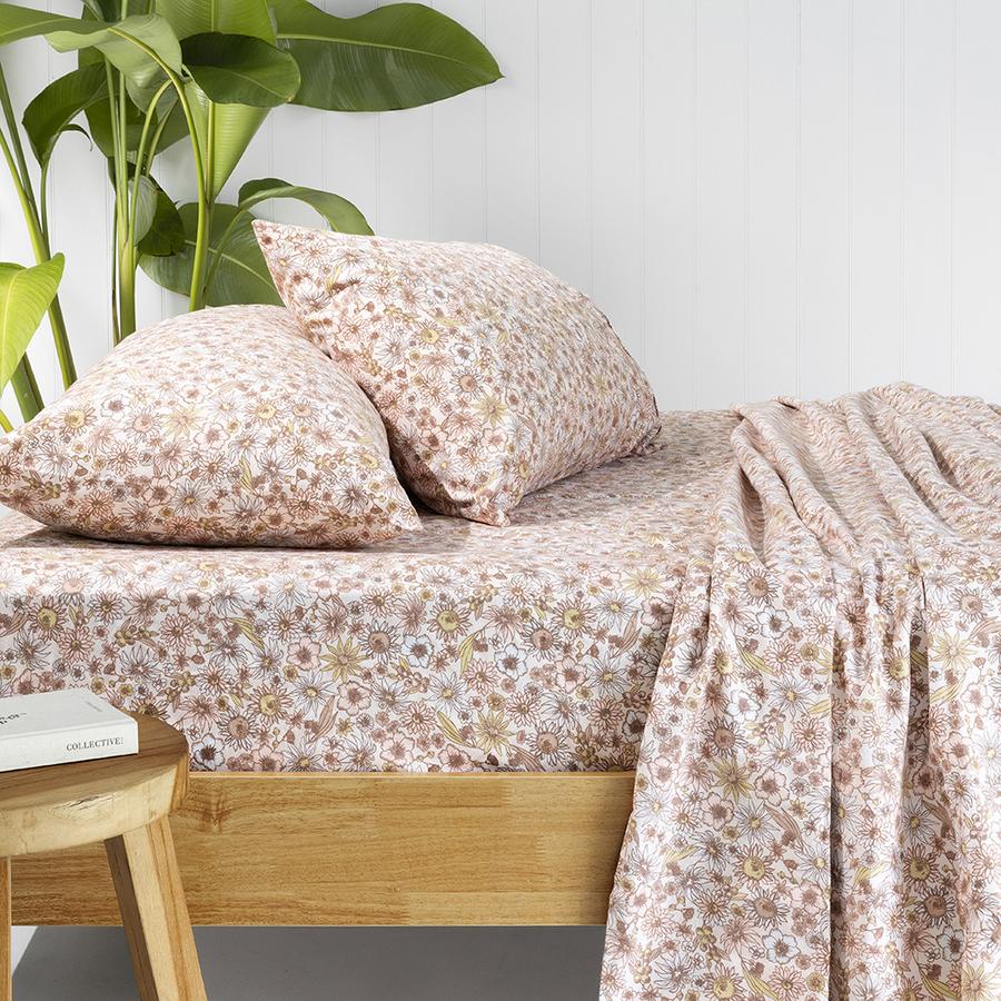 Bambury Marguerite Flannelette Sheet Set - Rosewater Bambury