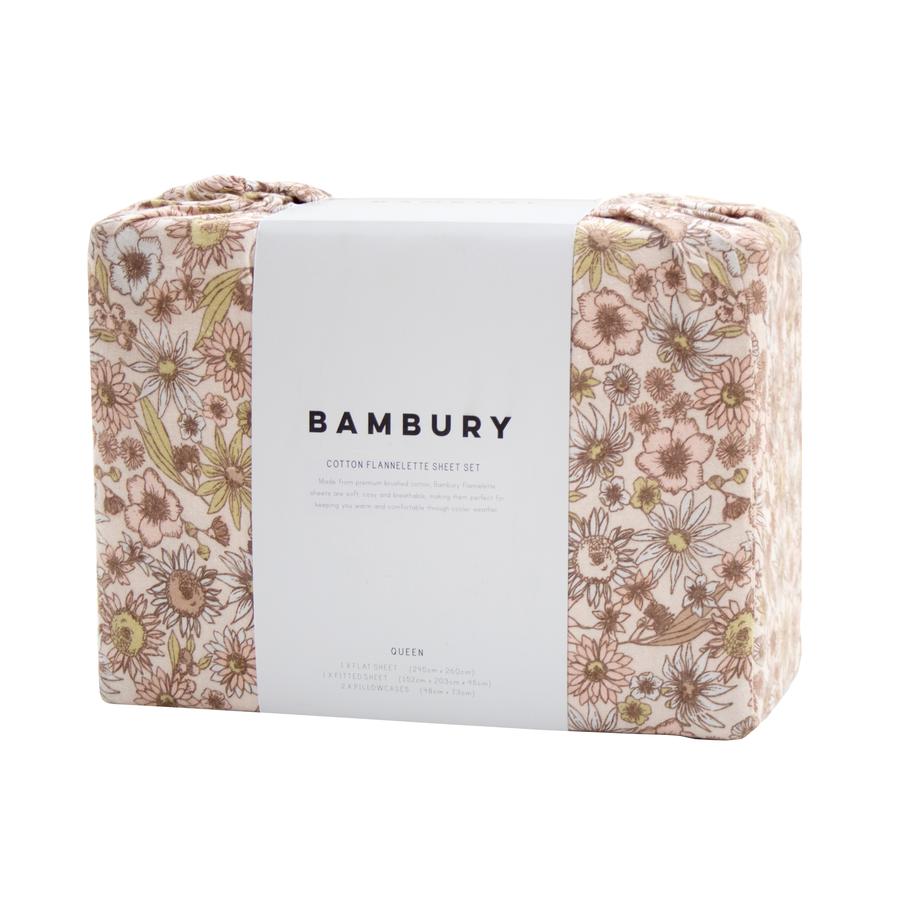 Bambury Marguerite Flannelette Sheet Set - Rosewater Bambury