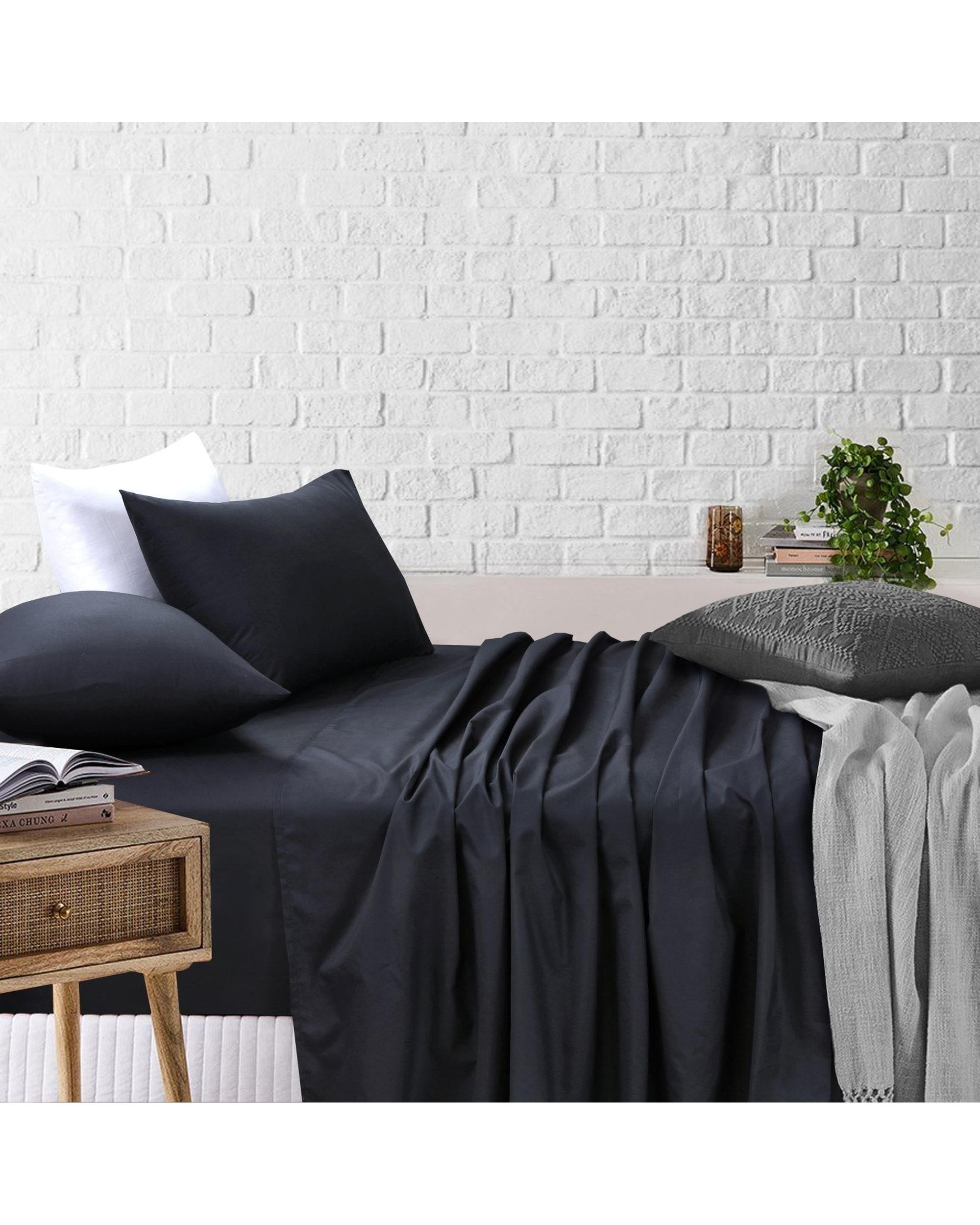 Amsons Black Bedsheets Set- Flat & Fitted Sheets With Pillowcases Amsons
