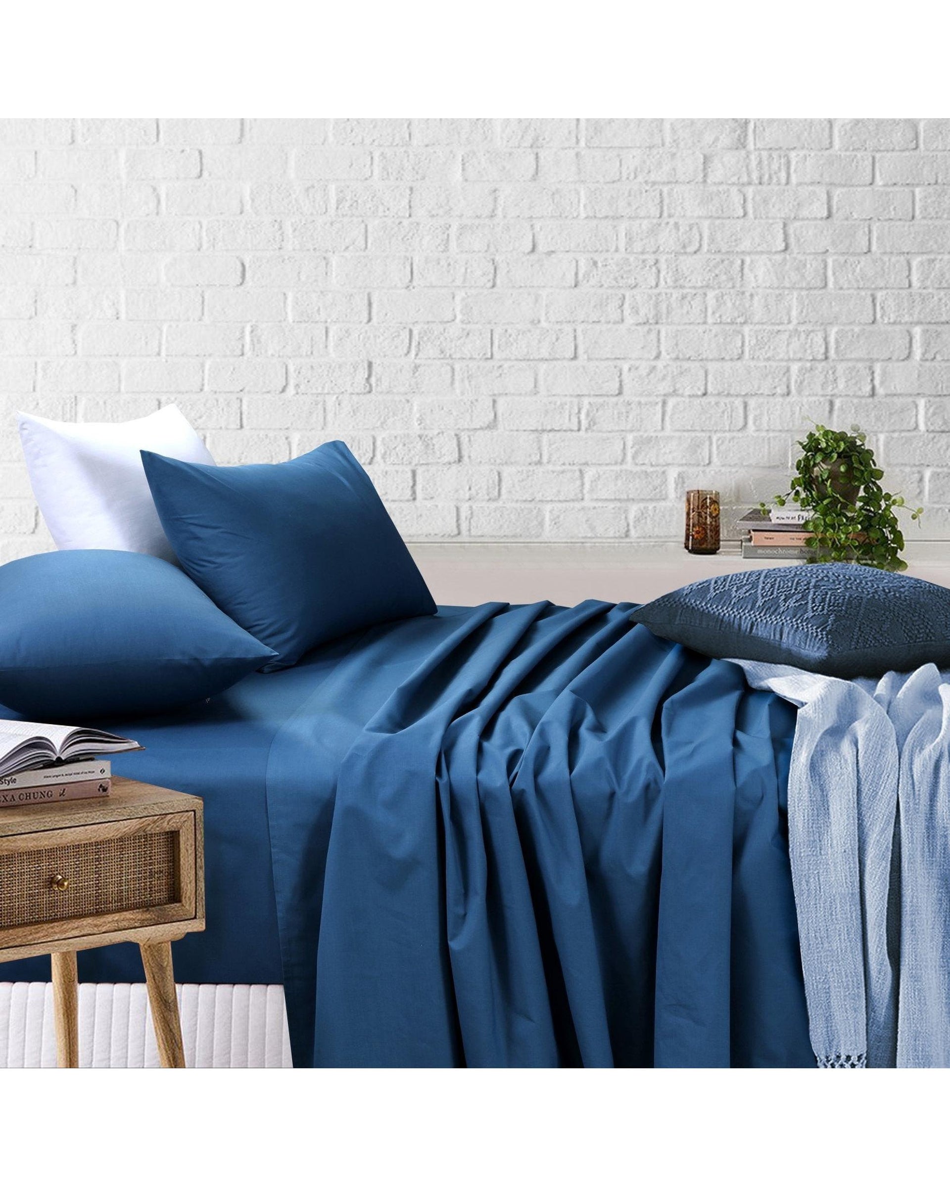 Amsons Blue Bedsheets Set- Flat & Fitted Sheets With Pillowcases Amsons