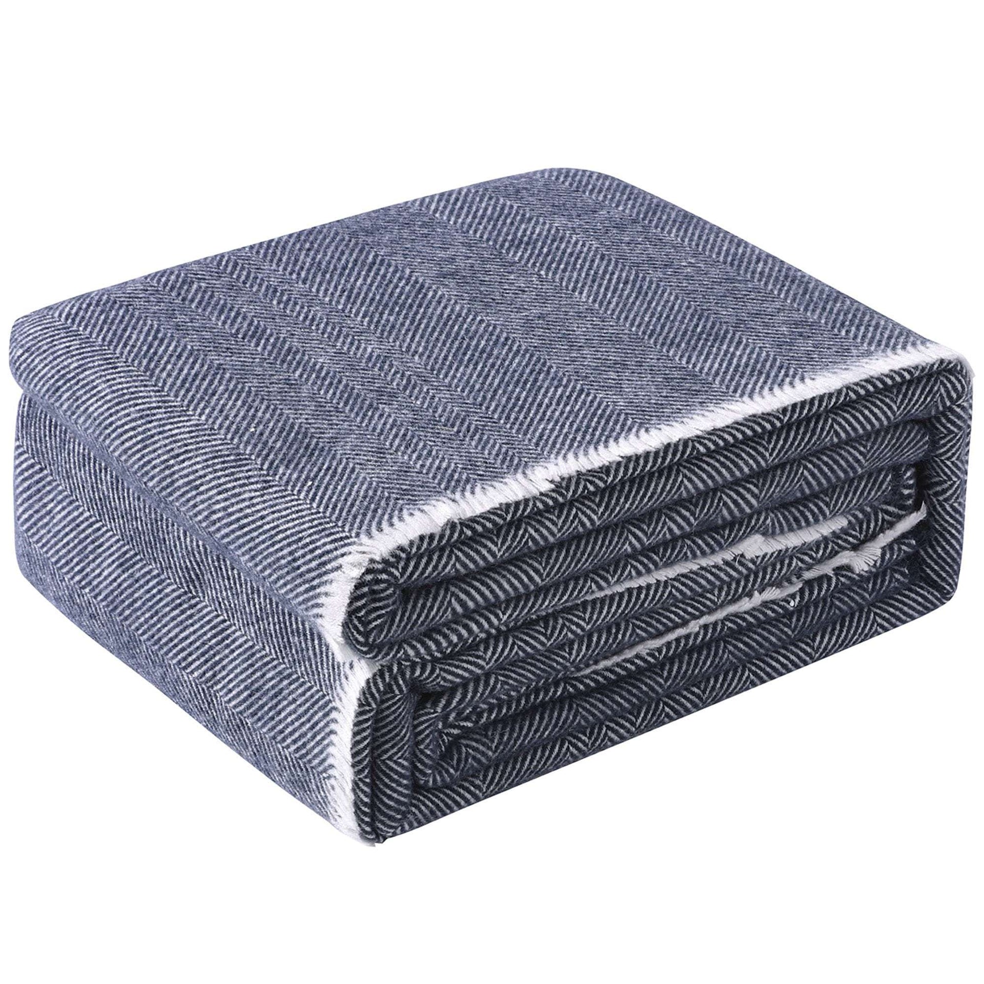 Accessorize Blue Herringbone Wool Blanket Accessorize