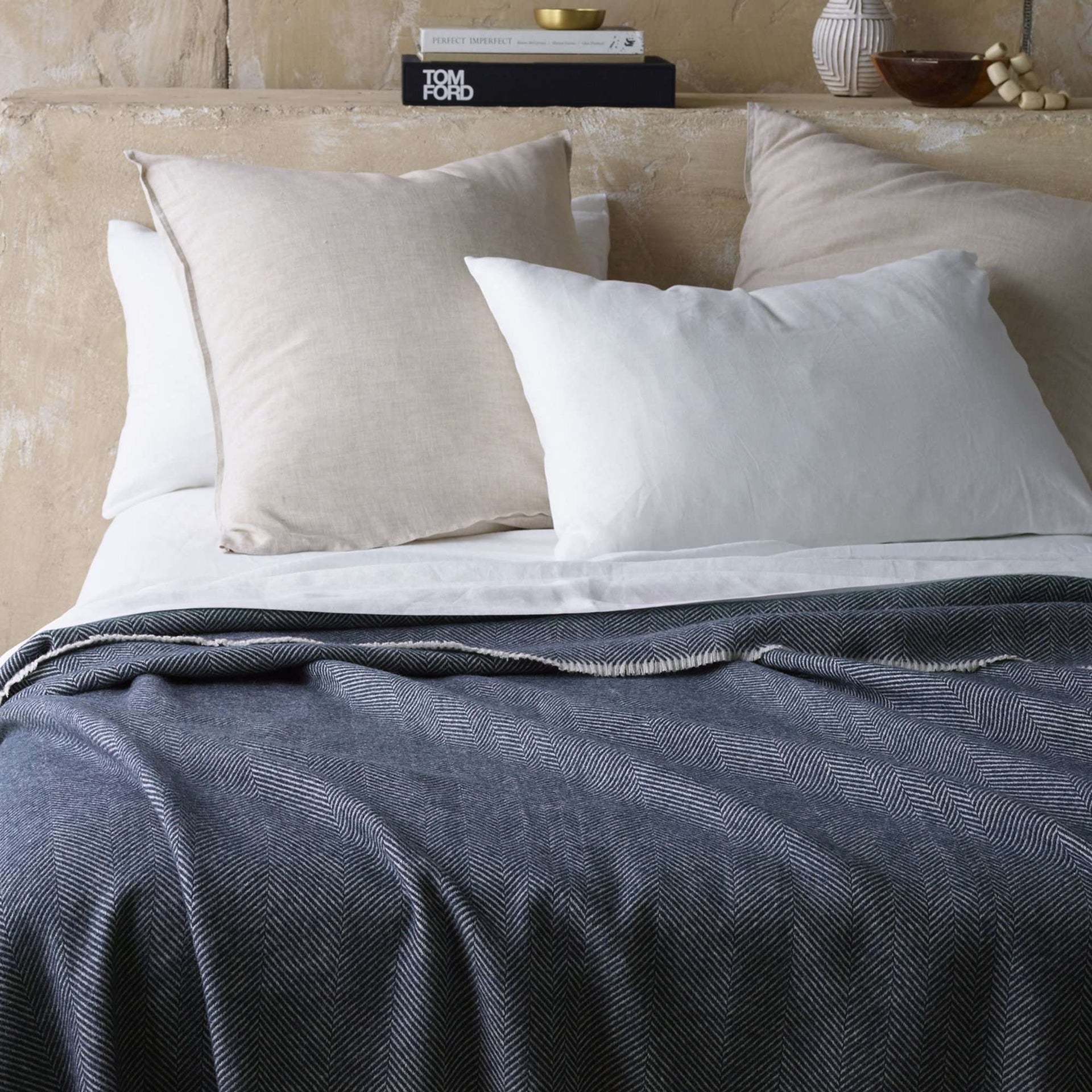 Accessorize Blue Herringbone Wool Blanket Accessorize