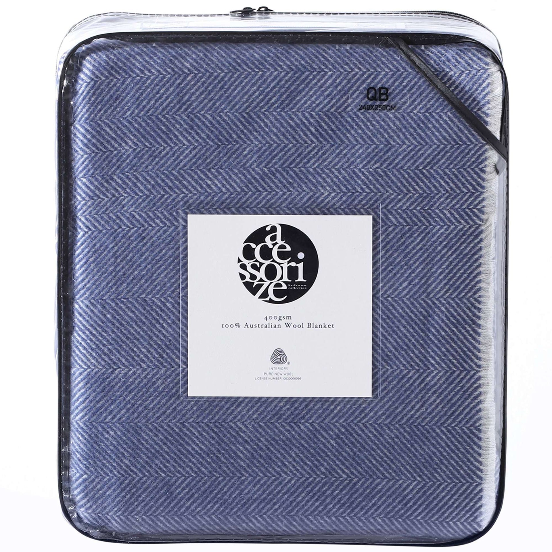 Accessorize Blue Herringbone Wool Blanket Accessorize