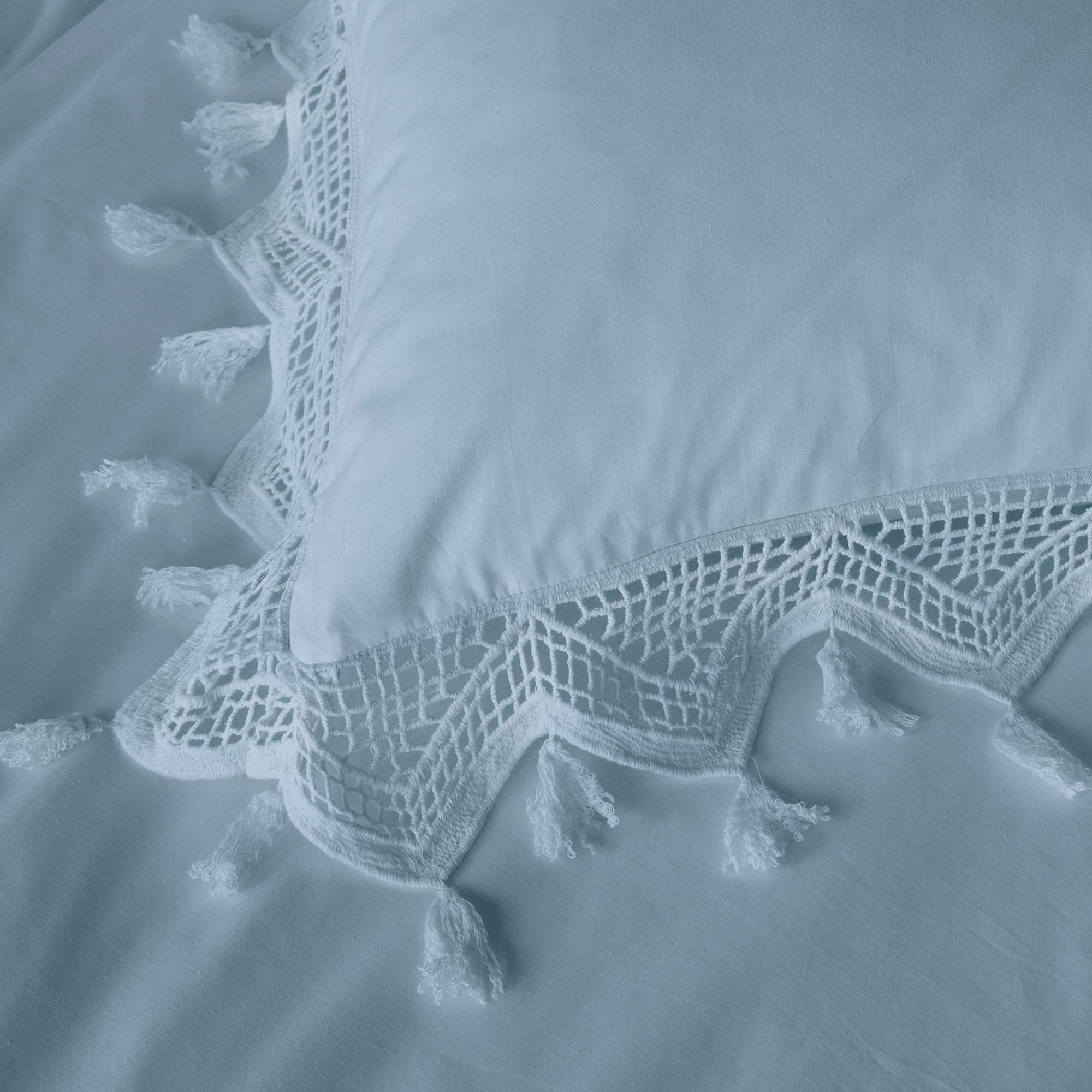 Vintage Design Gypsy Light Blue 100% Cotton Tassel Quilt Cover Sets Vintage Design