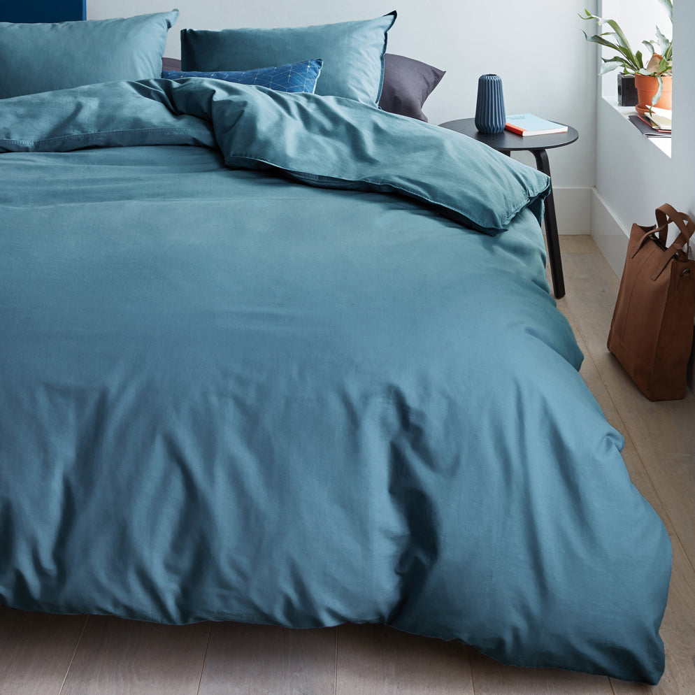 Bedding House Organic Cotton Basic Blue Grey Cotton Quilt Cover Set Bedding House