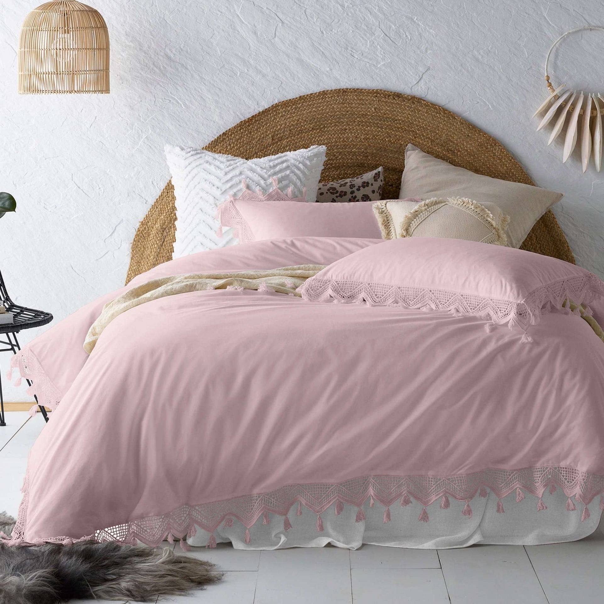 Vintage Design Gypsy Deep Blush 100% Cotton Tassel Quilt Cover Sets Vintage Design